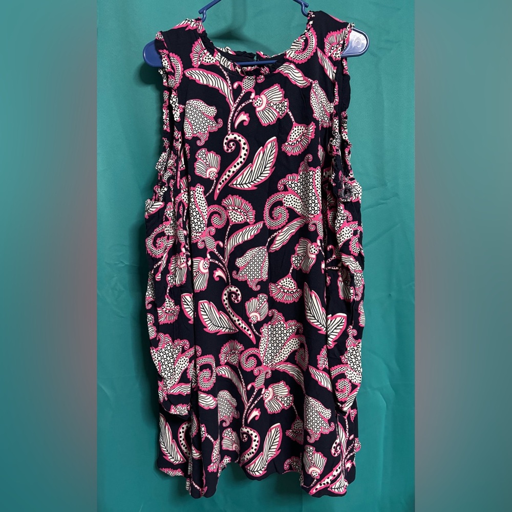crown & ivy Navy Dress with Pink & White Floral Trim